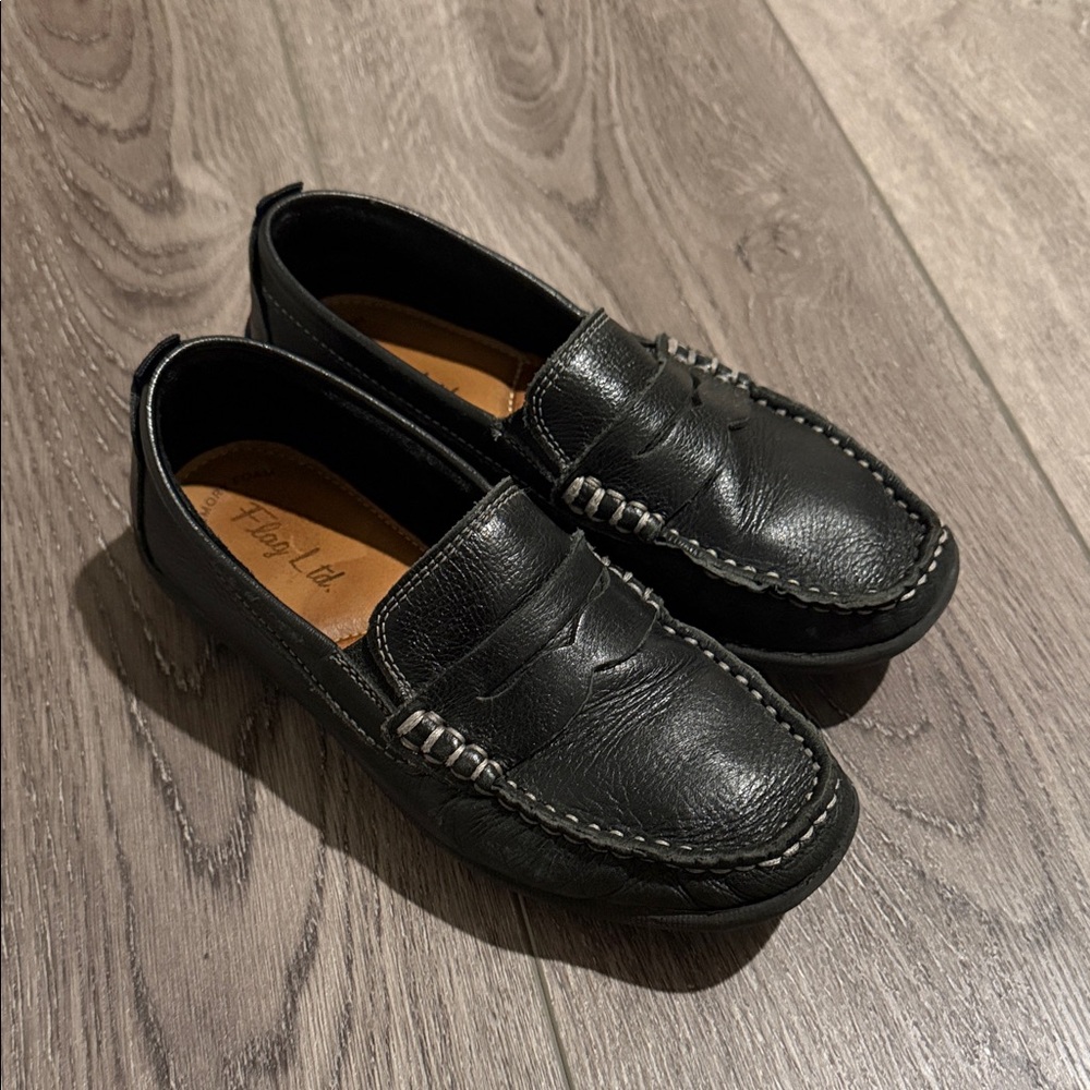 Boys Black Leather Penny Loafers - Classic Slip-On Dress Shoes